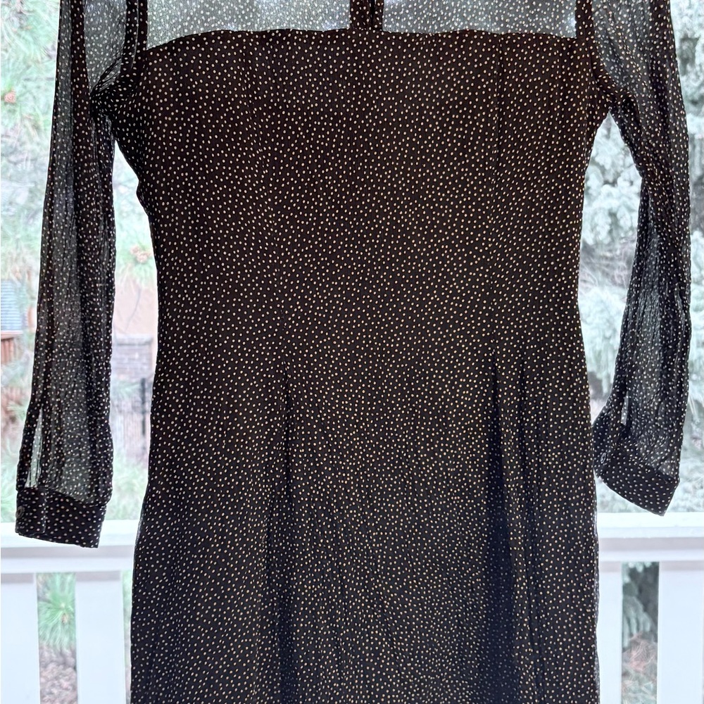 J. Crew Black Sheer Sleeve Dress with White Dots